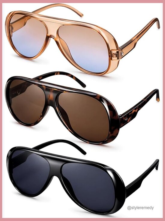 Polycarbonate Frame UV400 Protection Retro Aviator Sunglasses Set main image 4